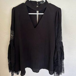 Black Choker V Neck Blouse